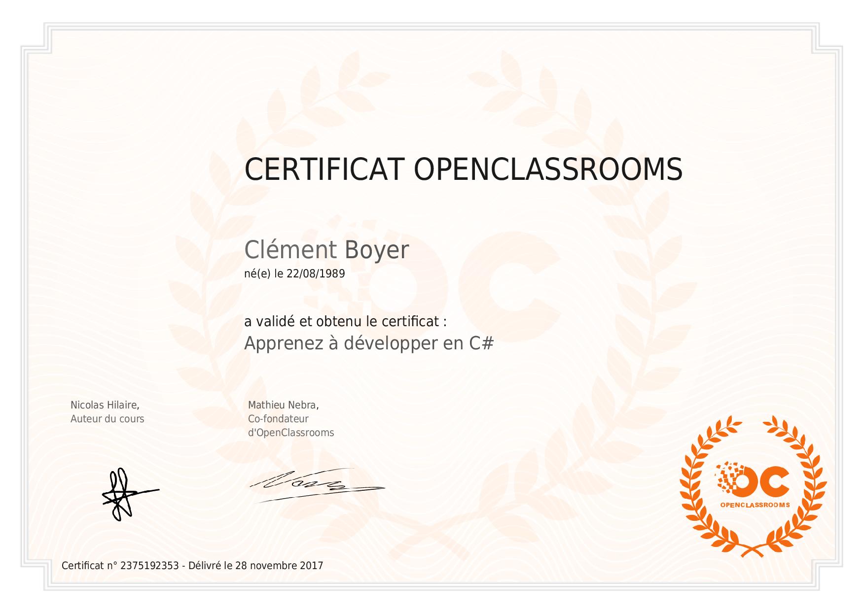 Certification C#